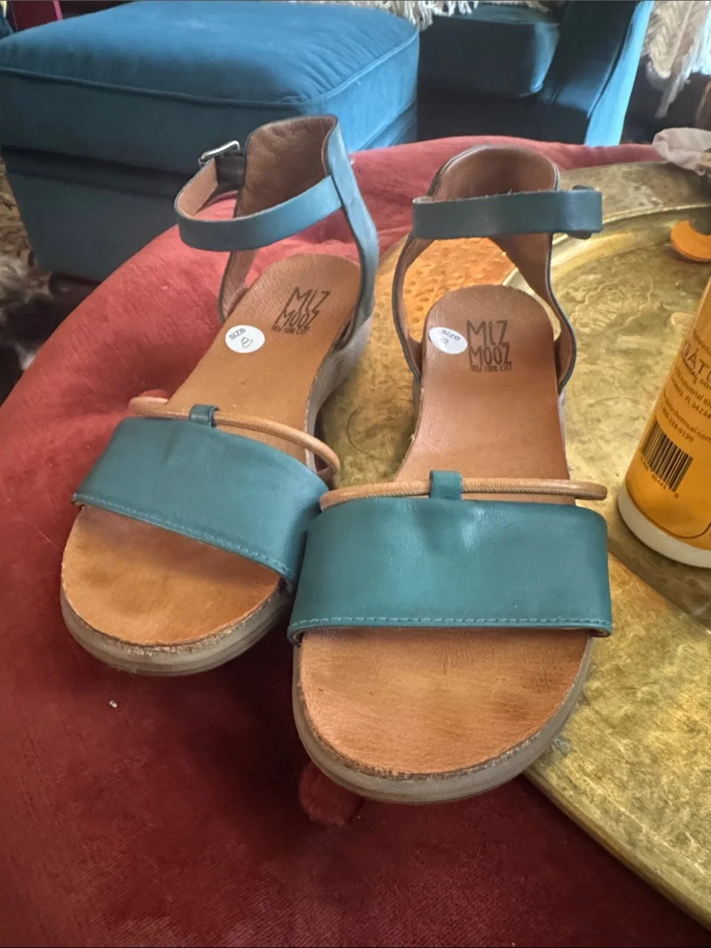 Miz Mooz Teal Leather Ankle-Strap Sandals